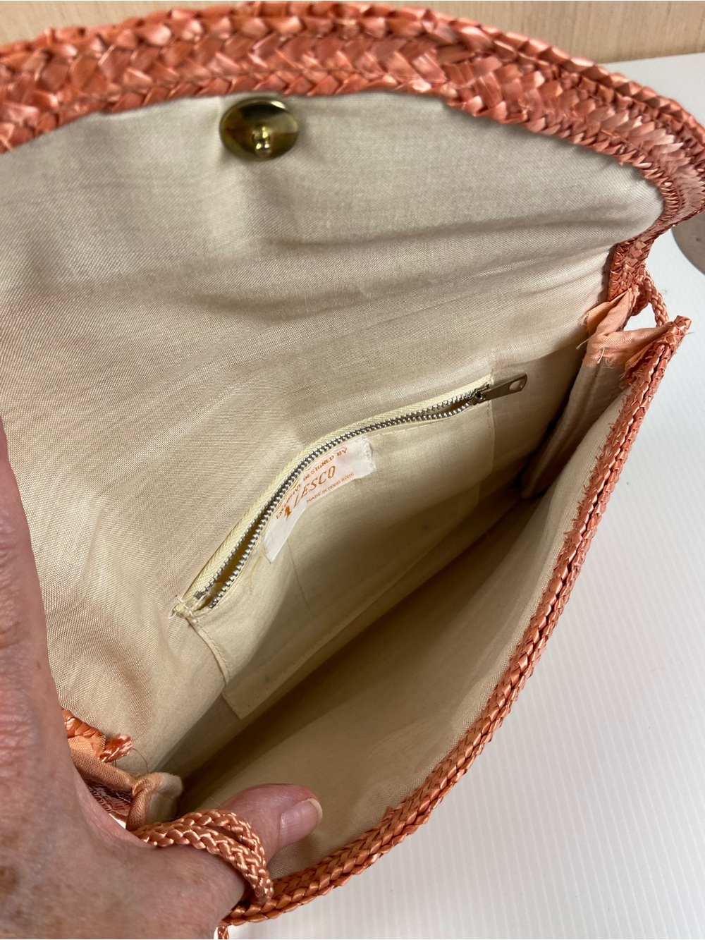 Vintage Lesco Woven Straw Crossbody Shoulder Bag Clutch Salmon Pink - Picture 6 of 9